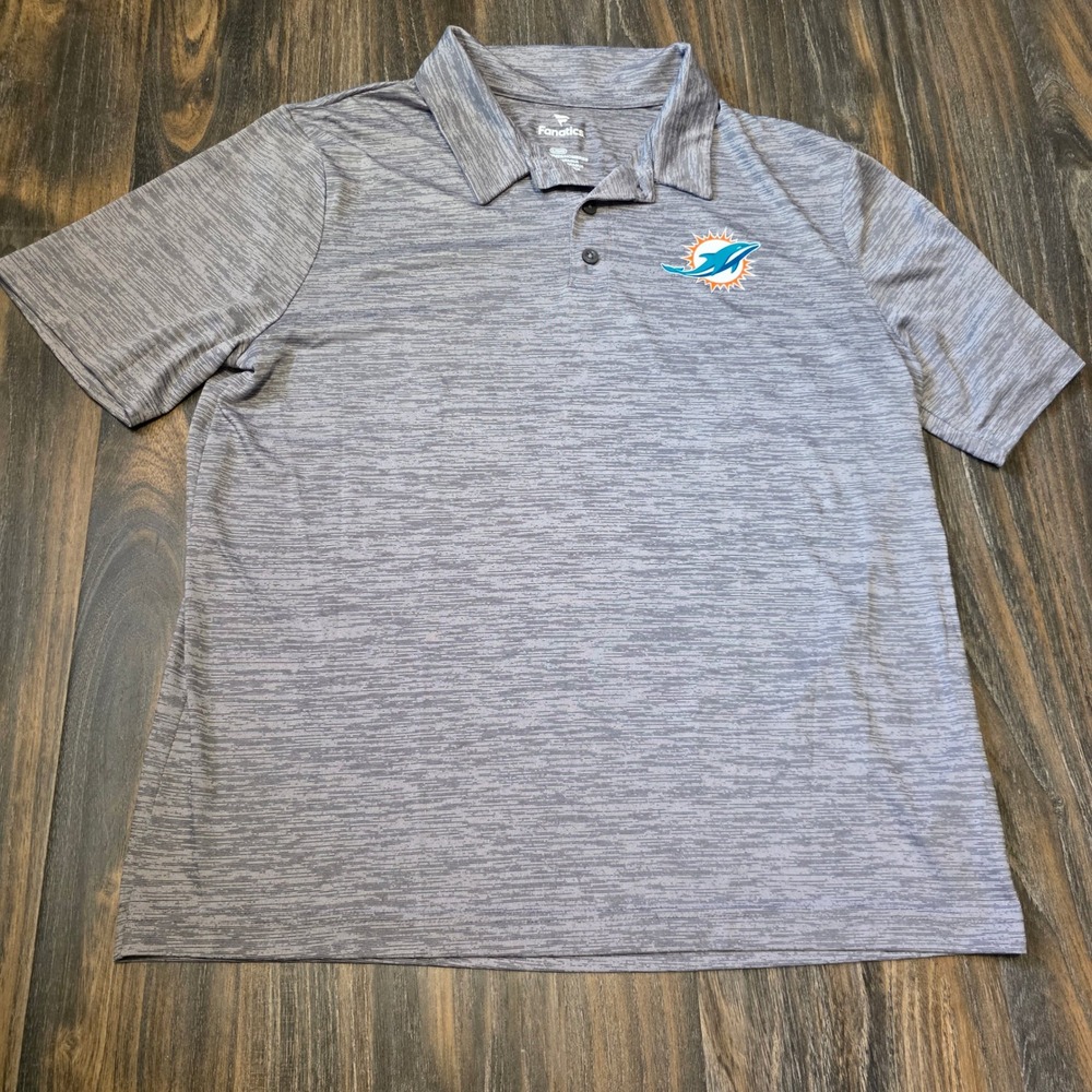 Fanatics Miami Dolphins NFL Mens Large Grey Space Dye Performance Polo Shirt